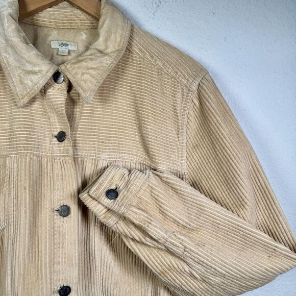 J. Jill Button Corduroy Jacket SizeXL Wheat Yellow Beige Velvet Collar And Cuffs - Picture 4 of 8